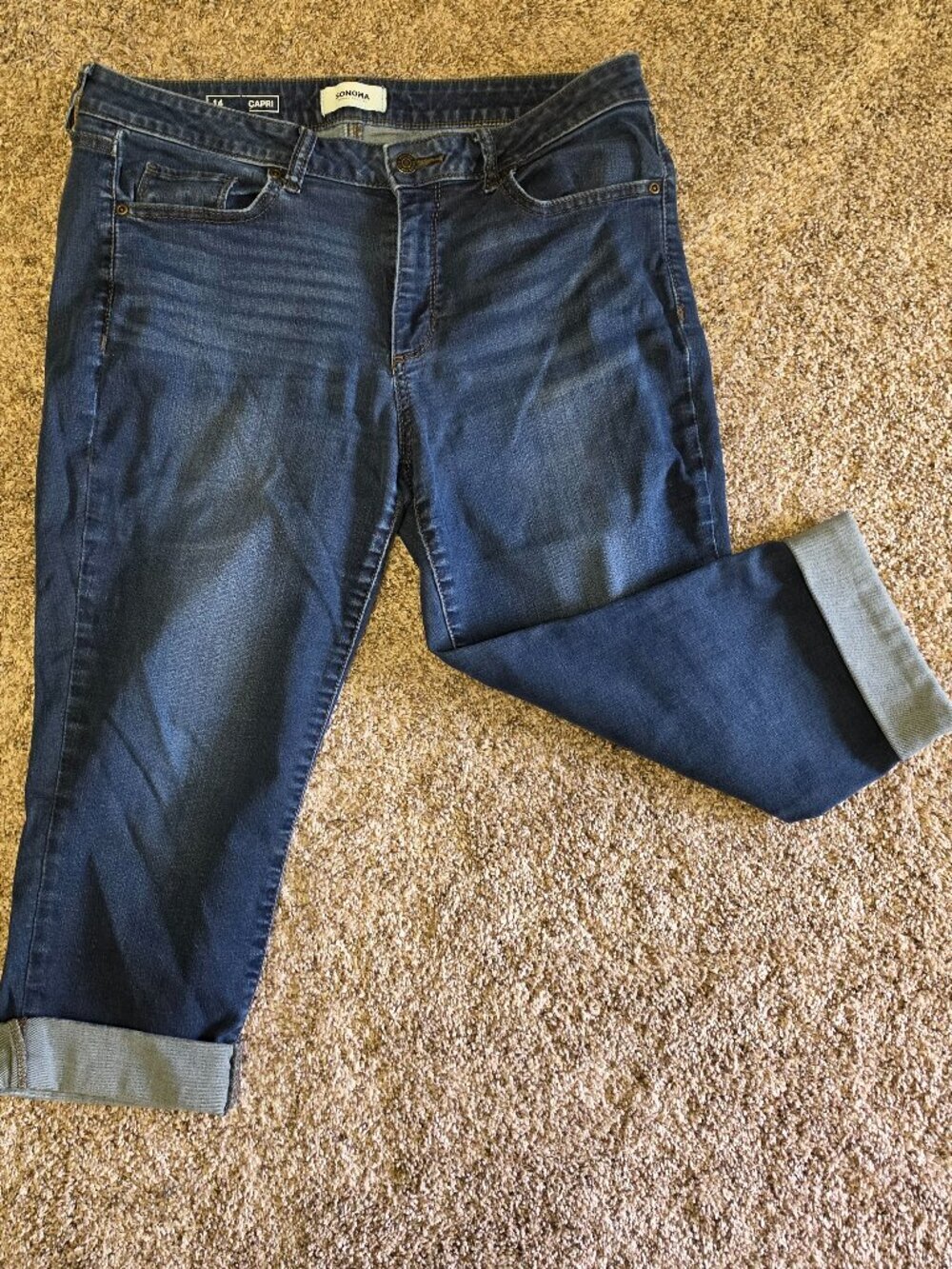 Sonoma Capri Cuffed Cropped Jeans Women's Size 14 Dark Wash Stretch Denim